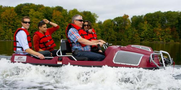 Argo LX 8x8 amphibious ATV.jpg Up to 4 MPH at sea, 25 MPH on land (Photo: Ontario Drive and Gear)