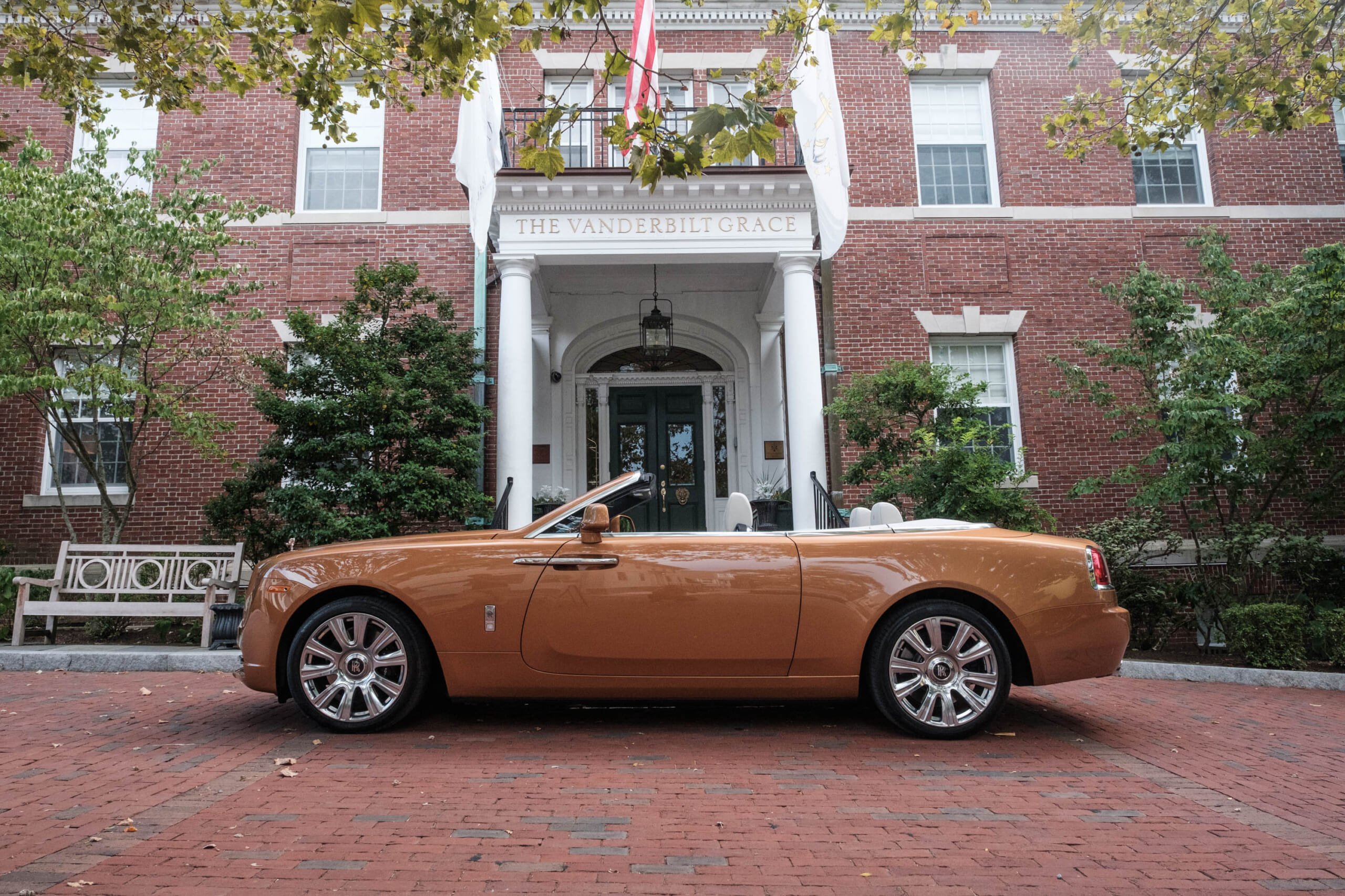 RollsRoyce Motor Cars Abu Dhabi Motors  RollsRoyce Ghost in Tuscan Sun  exterior matched with the Bespoke interior in Seashell and Tan contrast  with Oak Cluster Veneer Fitted with 21 Five Twin