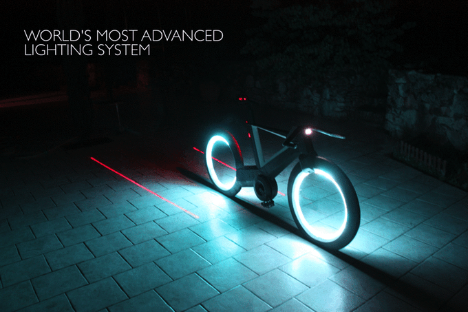 Its wheels and lane-defining lasers light up (Photo: Cyclotron Cycles)