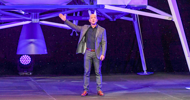 Jeff Bezos presenting Blue Origin and Blue Moon capsule.