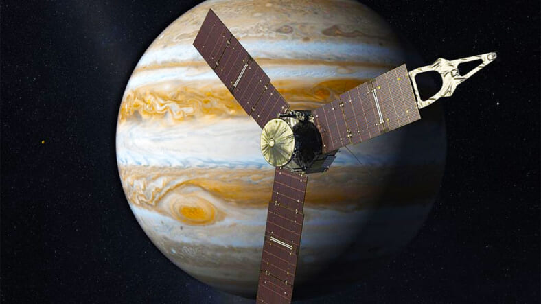 Juno arriving at Jupiter. (Image: Artist's conception/NASA)