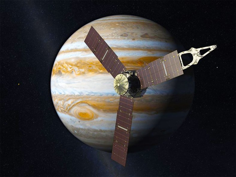 Juno arriving at Jupiter. (Image: Artist's conception/NASA)