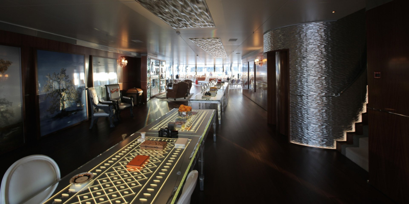 Motor Yacht A - dining interior.jpg Leading into the dining room (Photo: y.co)