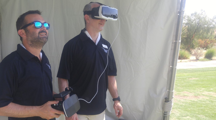 Trying out the FPV with the expert at the stick (Photo: Scott Tharler)