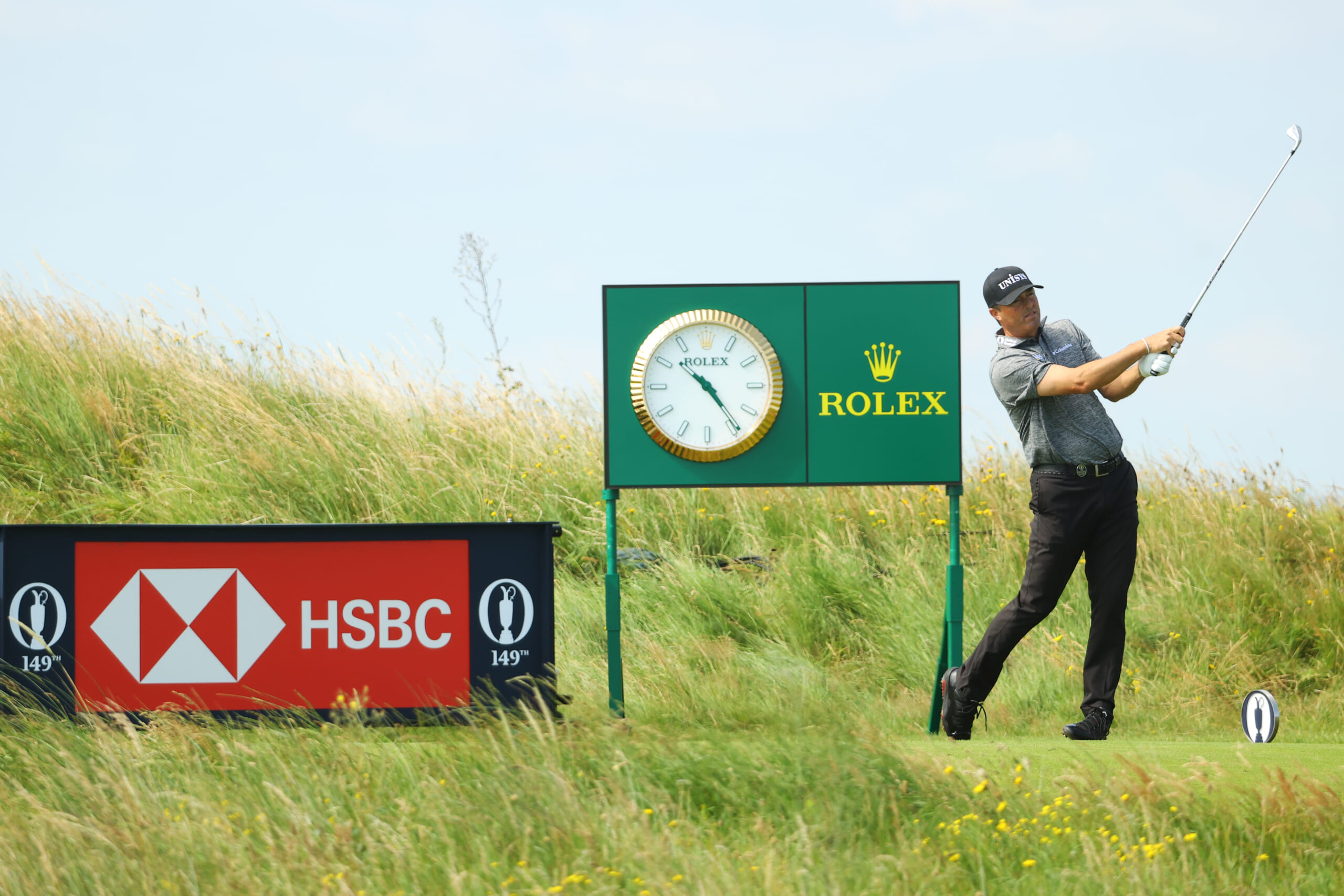 American golfer Ryan Palmer tees off on Day One of The 149th Open at Royal St George’s Golf Club.