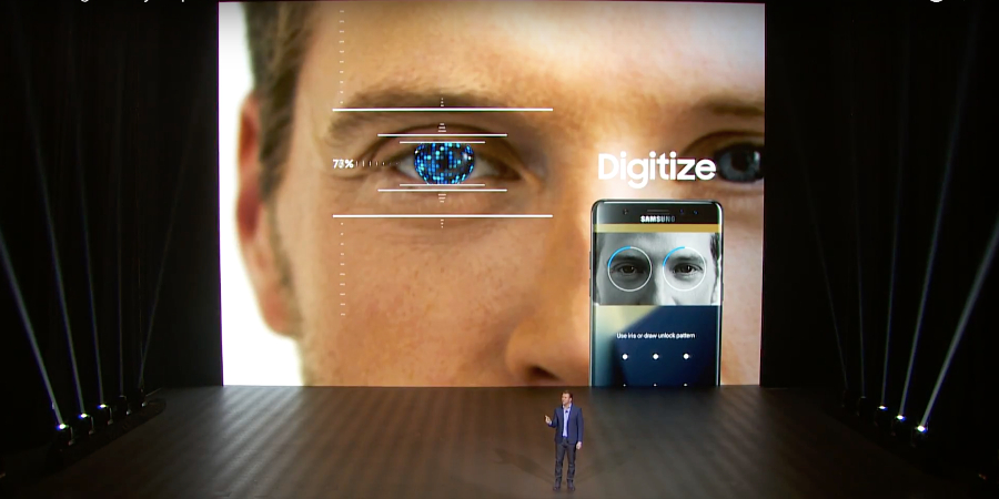 Samsung Galaxy Note7 unpacked event - iris scanner.jpg Iris scanning for privacy, security and payments (Photo: Samsung Electronics/YouTube)