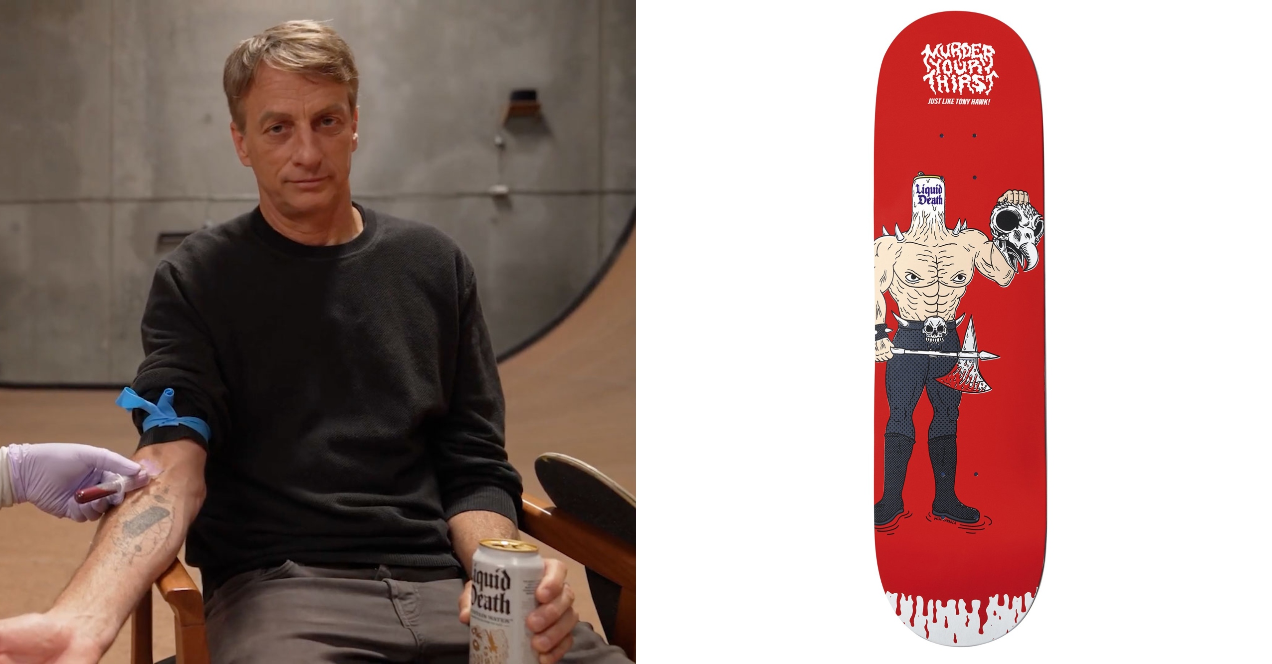 Tony Hawk x Liquid Death Promo