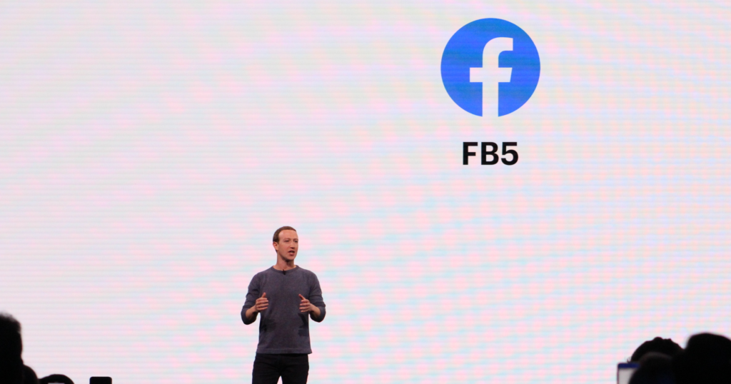 Mark Zuckerberg presenting at Facebook conference