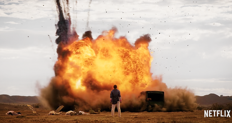 Explosion in scene from Stranger Things Season 4