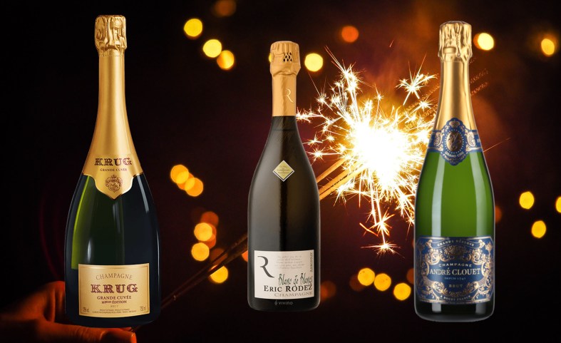 three champagnes from Krug, Rodez, and Clouet