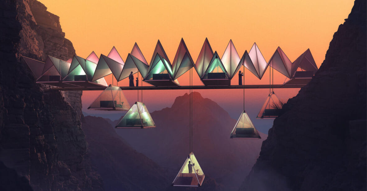 Ardh Architects Camping Pods Feature 1 These Floating Camping Pods Are Suspended Between Two Mountains