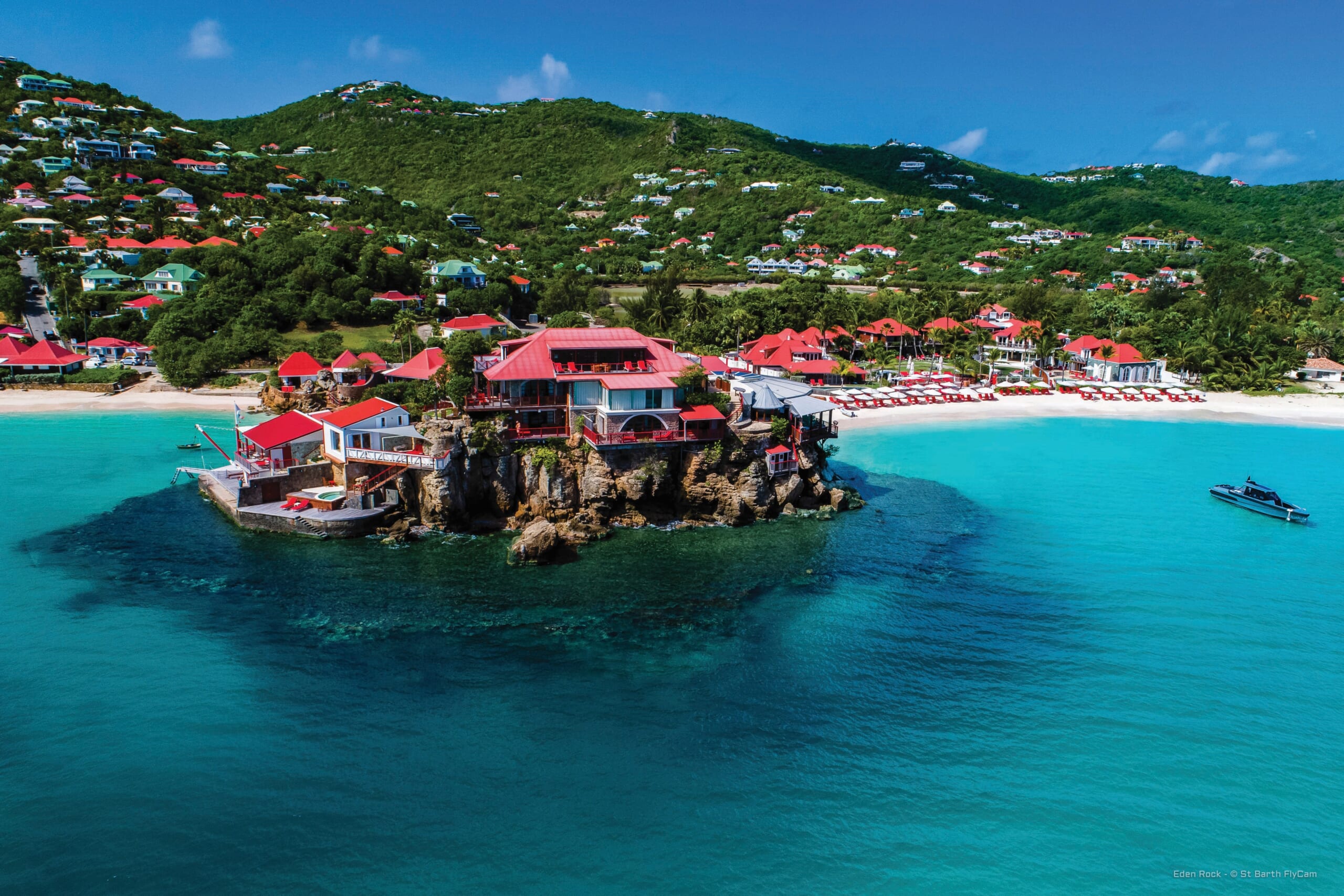 Elevated view of harbour, Gustavia, St. Barthelemy (St. Barts) (St. Barth),  West Indies, Caribbean, Central America